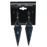 Blue & Gold-Tone Colored Metal Dangle-Earrings With Crystal Accents #1439