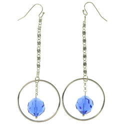 Silver-Tone & Blue Colored Metal Dangle-Earrings With Faceted Accents #1440