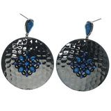 Silver-Tone & Blue Colored Metal Dangle-Earrings With Bead Accents #1445