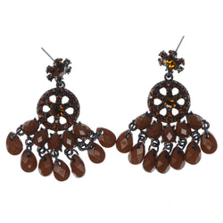 Brown & Bronze-Tone Colored Metal Dangle-Earrings With Crystal Accents #1449