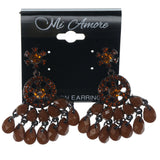 Brown & Bronze-Tone Colored Metal Dangle-Earrings With Crystal Accents #1449