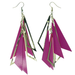 Gold-Tone & Pink Colored Metal Dangle-Earrings #1451