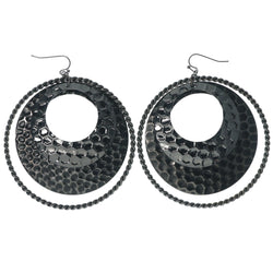 Silver-Tone & Black Colored Metal Dangle-Earrings #1452