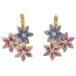 Flower Dangle-Earrings With Crystal Accents Pink & Purple Colored #1458