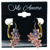 Flower Dangle-Earrings With Crystal Accents Pink & Purple Colored #1458