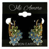 Flower Dangle-Earrings With Crystal Accents Blue & Green Colored #1459