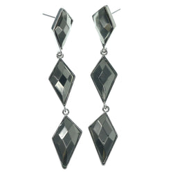 Silver-Tone & Black Colored Metal Dangle-Earrings With Faceted Accents #1460