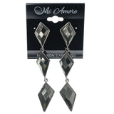 Silver-Tone & Black Colored Metal Dangle-Earrings With Faceted Accents #1460