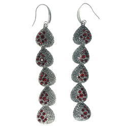 Silver-Tone & Red Colored Metal Dangle-Earrings With Crystal Accents #1462