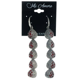 Silver-Tone & Red Colored Metal Dangle-Earrings With Crystal Accents #1462