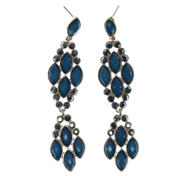 Blue & Gold-Tone Colored Metal Dangle-Earrings With Faceted Accents #1464