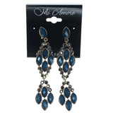 Blue & Gold-Tone Colored Metal Dangle-Earrings With Faceted Accents #1464