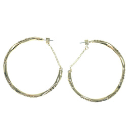 Gold-Tone & Yellow Colored Metal Hoop-Earrings With Crystal Accents #1466