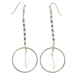 Gold-Tone & Clear Colored Metal Dangle-Earrings With Faceted Accents #1467