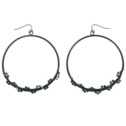 Black & Silver-Tone Colored Metal Dangle-Earrings With Crystal Accents #1468
