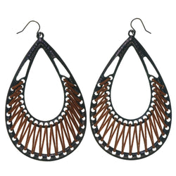 Bronze-Tone & Brown Colored Metal Dangle-Earrings #1469