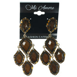 Brown & Gold-Tone Colored Metal Dangle-Earrings With Faceted Accents #1470