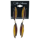 Brown & Yellow Colored Metal Dangle-Earrings With Faceted Accents #1472
