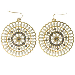 White & Gold-Tone Colored Metal Dangle-Earrings With Crystal Accents #1474