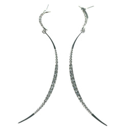 Silver-Tone Metal Dangle-Earrings With Crystal Accents #1475