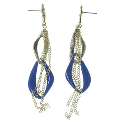 Gold-Tone & Blue Colored Metal Dangle-Earrings #1479