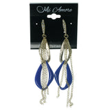 Gold-Tone & Blue Colored Metal Dangle-Earrings #1479