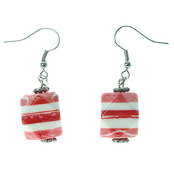 Red & White Colored Metal Dangle-Earrings With Stone Accents #1488