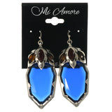 Blue & Silver-Tone Colored Metal Dangle-Earrings With Faceted Accents #1492