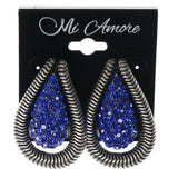 Silver-Tone & Blue Colored Metal Stud-Earrings With Crystal Accents #1496