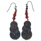 Bronze-Tone & Red Colored Metal Dangle-Earrings With Bead Accents #1498