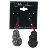 Bronze-Tone & Red Colored Metal Dangle-Earrings With Bead Accents #1498