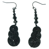 Silver-Tone & Black Colored Metal Dangle-Earrings With Bead Accents #1499