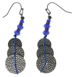 Blue & Silver-Tone Colored Metal Dangle-Earrings With Bead Accents #1500