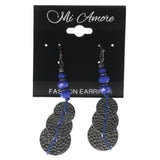 Blue & Silver-Tone Colored Metal Dangle-Earrings With Bead Accents #1500