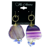 Blue & Gold-Tone Colored Metal Dangle-Earrings #1503
