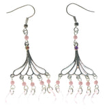 Silver-Tone & Pink Colored Metal Dangle-Earrings With Bead Accents #1510