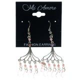 Silver-Tone & Pink Colored Metal Dangle-Earrings With Bead Accents #1510