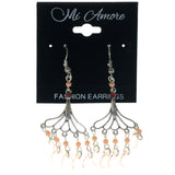 Silver-Tone & Peach Colored Metal Dangle-Earrings With Bead Accents #1511