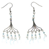 Silver-Tone & Blue Colored Metal Dangle-Earrings With Bead Accents #1512