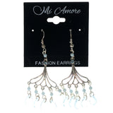 Silver-Tone & Blue Colored Metal Dangle-Earrings With Bead Accents #1512