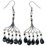 Silver-Tone & Black Colored Metal Dangle-Earrings With Bead Accents #1513