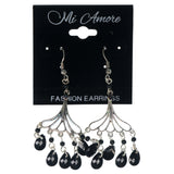 Silver-Tone & Black Colored Metal Dangle-Earrings With Bead Accents #1513