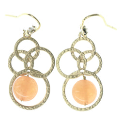 Gold-Tone & Peach Colored Metal Dangle-Earrings With Crystal Accents #1515