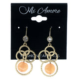 Gold-Tone & Peach Colored Metal Dangle-Earrings With Crystal Accents #1515