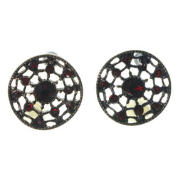 Bronze-Tone & Red Colored Metal Stud-Earrings With Crystal Accents #1522