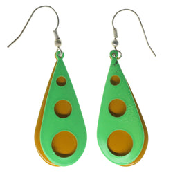 Green & Yellow Colored Metal Dangle-Earrings #1524