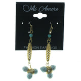 Gold-Tone & Blue Colored Metal Dangle-Earrings With Faceted Accents #1529