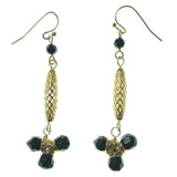 Gold-Tone & Black Colored Metal Dangle-Earrings With Faceted Accents #1530