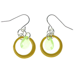 Yellow & Green Colored Metal Dangle-Earrings With Faceted Accents #1532