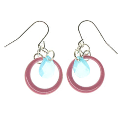 Pink & Blue Colored Metal Dangle-Earrings With Faceted Accents #1534